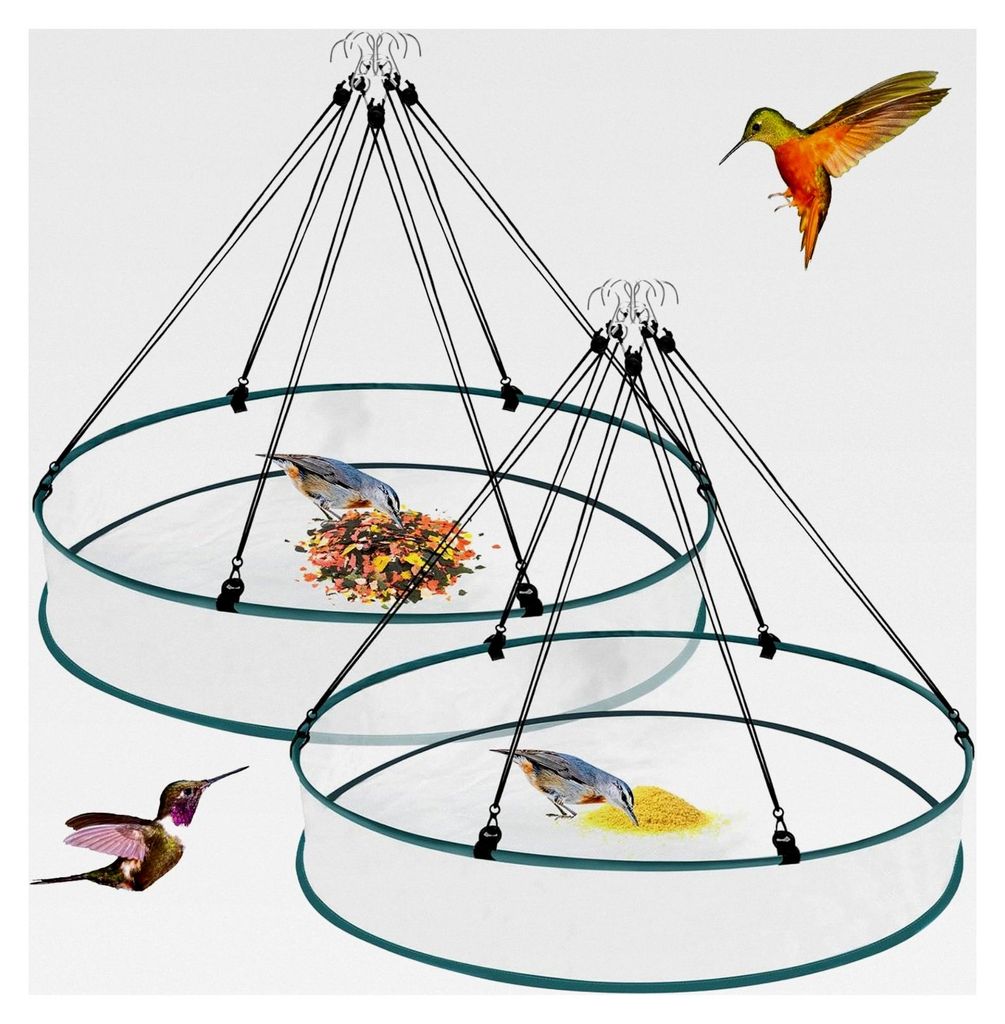 Vogelfutterhaus Mesh Rund Futterspender 2 Stück Vogelfutter Fangkorb für Vogelfutterhaus, Reduziert Samenabfall, Hängender Vogelfutterfänger, G...
