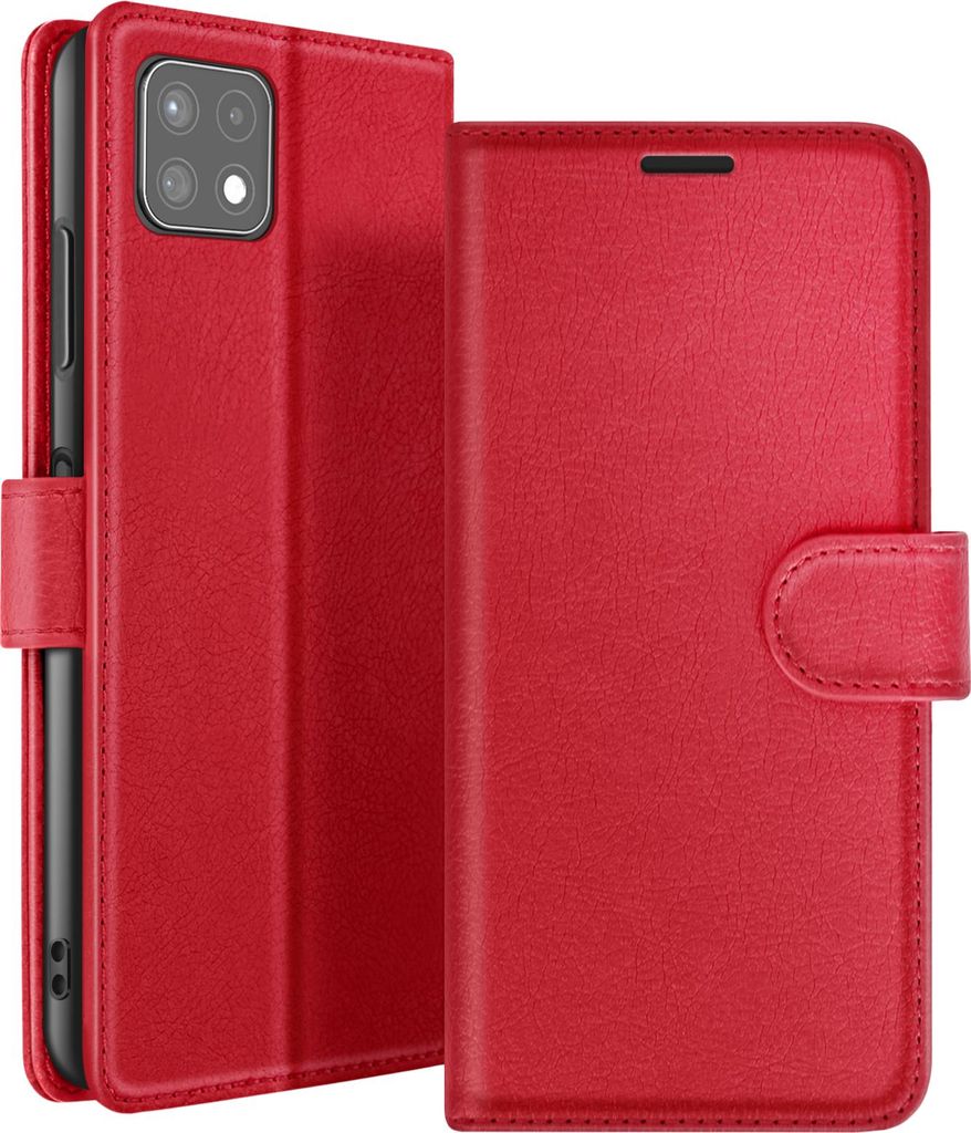 Zanaé, Portemonnaie Etui Galaxy A22 5G mit Ständer und Magnetlasche, Rot