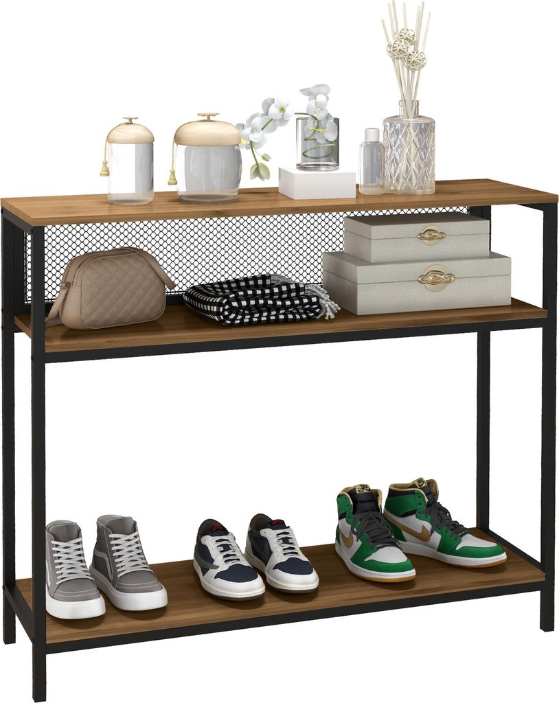 Sideboard Konsolentisch Flurregal, Industriedesign, 100 cm x 29,5 cm x 90 cm, Braun + Schwarz