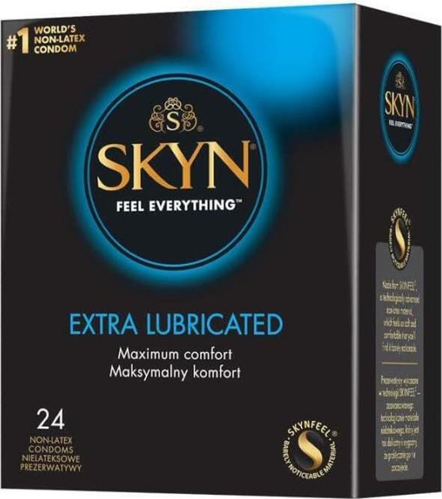 24 Stück Kondome SKYN Extra Lube Extra Feucht Latexfrei Gefühlsecht 53mm Breite