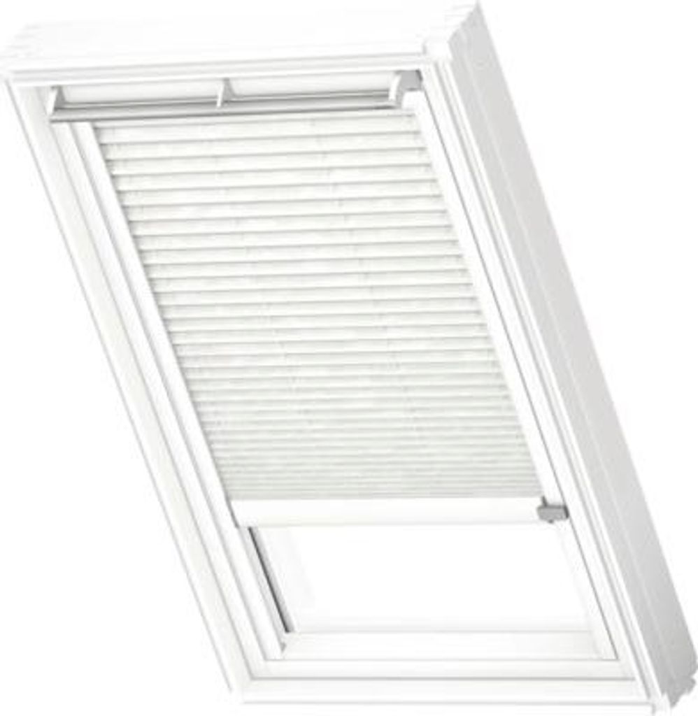 VELUX Dachfenster Plissee blickdicht weiß gemustert mit weißem Alu-Rahmen elektronisch FML CK06 1256KWL