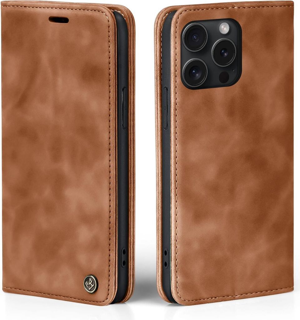 Handy Hülle für Apple iPhone 16 Pro Klapphülle Bookcase Flip Cover Handy Tasche Etui Farbe: Hellbraun