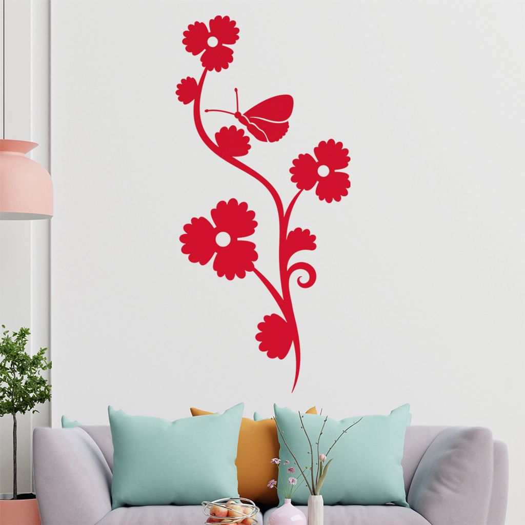 Falter Schmetterling Blüte Wandtattoo in 6 Größen - Wandaufkleber Wall Sticker - Dekoration, Küche, Wohnzimmer, Schlafzimmer, Badezimmer