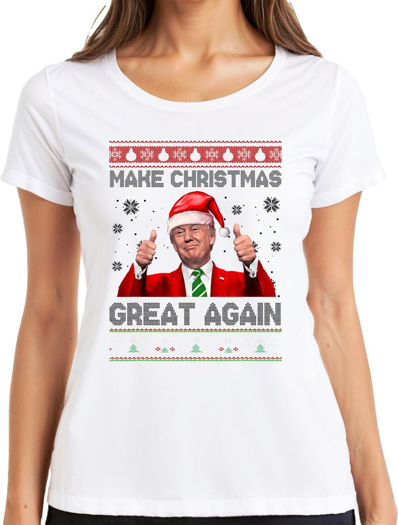 Make Christmas Great Again Santa Claus Daumen hoch lustig Damen T-Shirt, Weiß, S