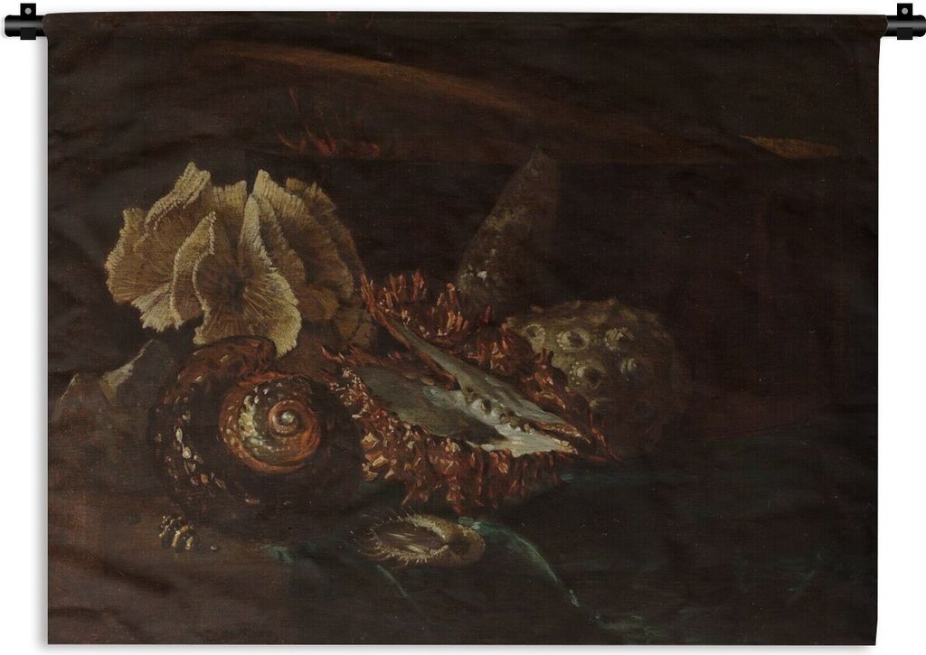 MuchoWow Wandteppich Wandbehang Stilleben mit Muscheln und Korallen - Gemälde von Willem Kalf 150x112.50 cm Tapisserie Dekoration Wandtuch - Wan...
