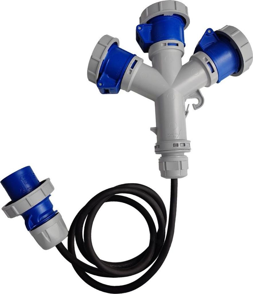 Marlanvil CEE Camping Adapterleitung Mehrfachsteckdose 3x 16A 3P 230V mit 1,5m Kabel IP67 5163