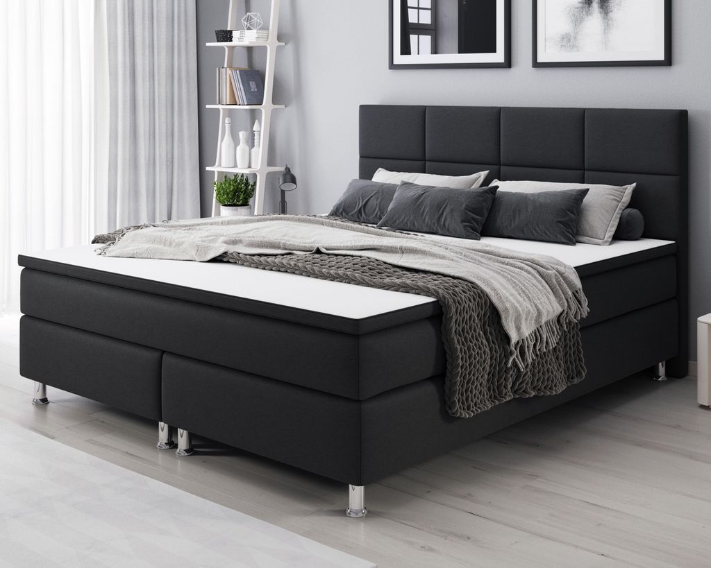Boxspringbett Rotterdam 140x200 cm Webstoff Schwarz Produktbild 