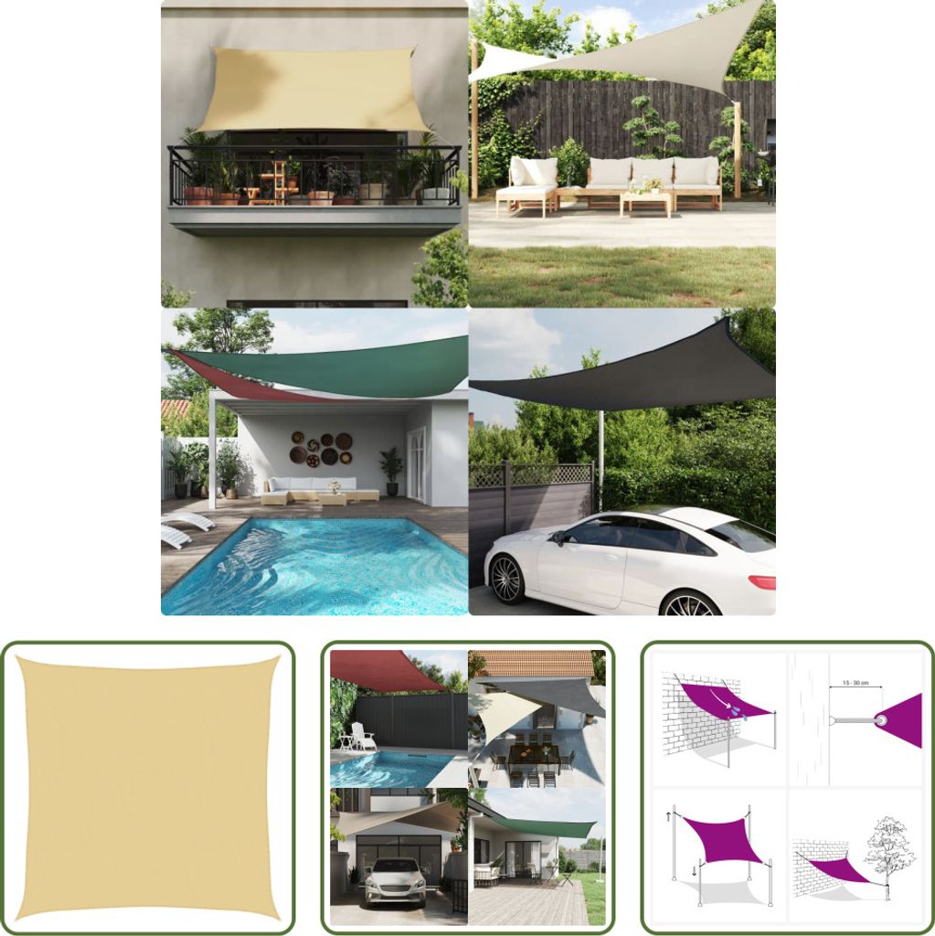 The Living Store Sonnensegel Sandfarbe 2,5x2,5 m 100% Polyester Oxford
