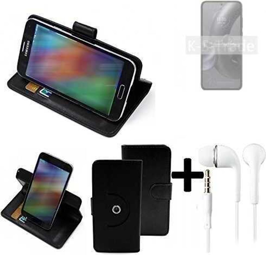 K-S-Trade Handy Hülle Schutz Hülle + Kopfhörer kompatibel mit Motorola Edge 30 Neo Handyhülle Flipcase Smartphone Cover Handy Schutz Tasche