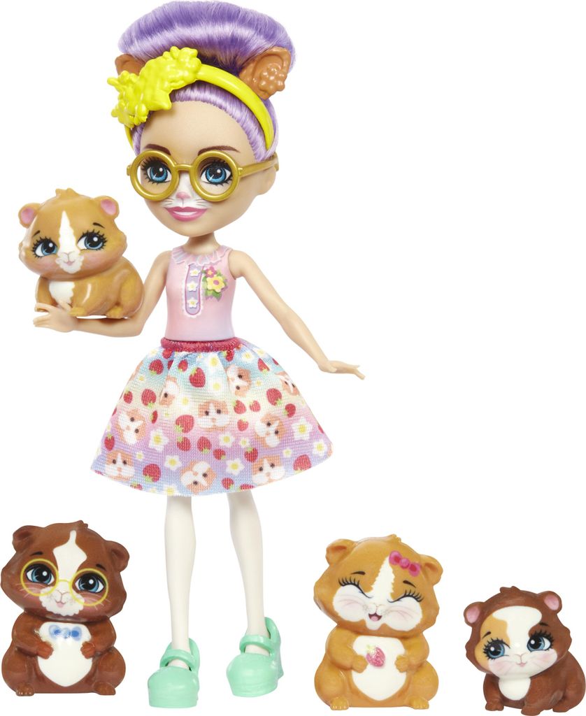 Mattel, Enchantimals Familien-Set Puppe Gerika das Eichhörnchen und 4 Tierfiguren., Bunt