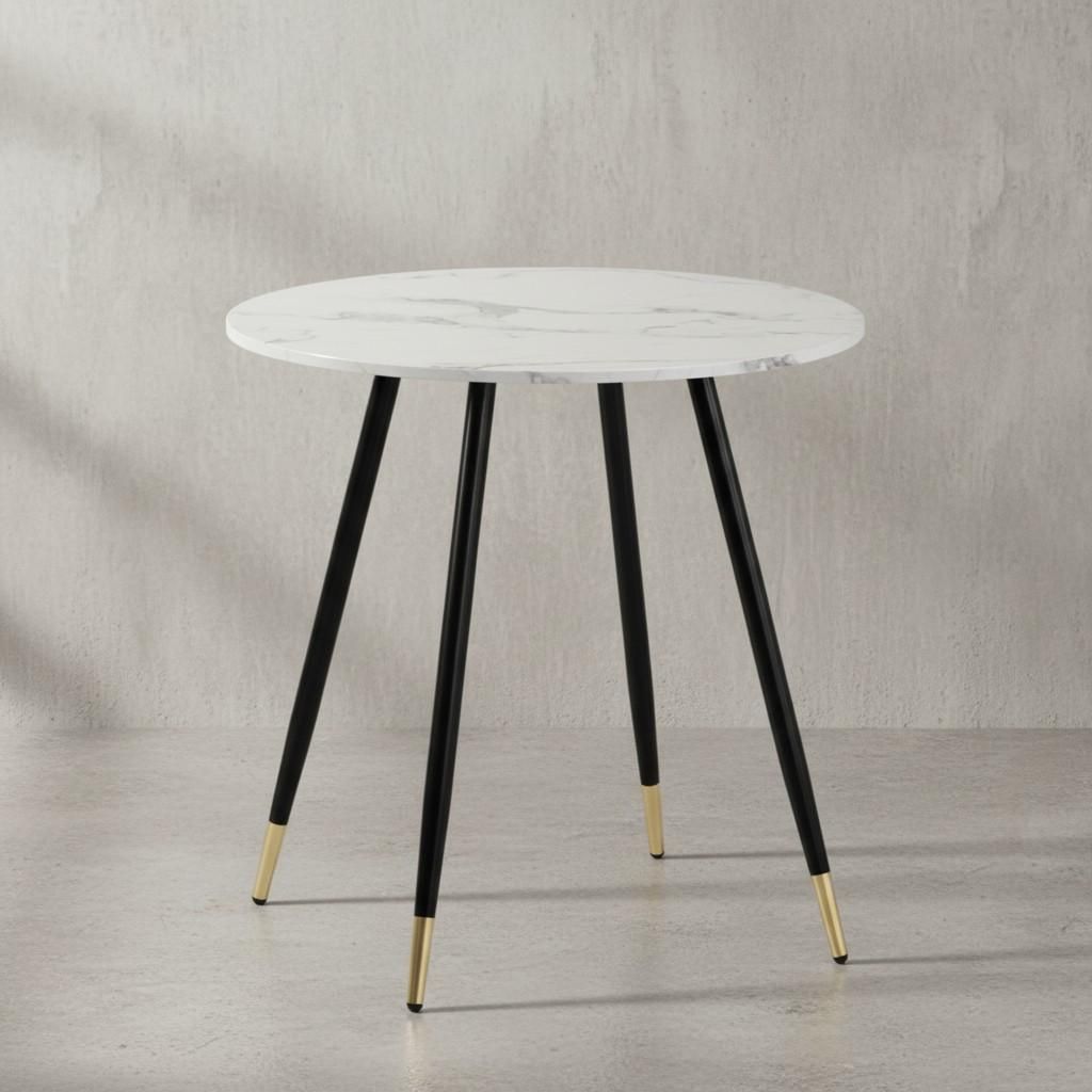 Esszimmertisch 75x75x76 cm Marmor-Optik Weiß Esstisch Modern, Küchentisch mit Metallbeinen, Kleiner Speisetisch Esszimmer Rund