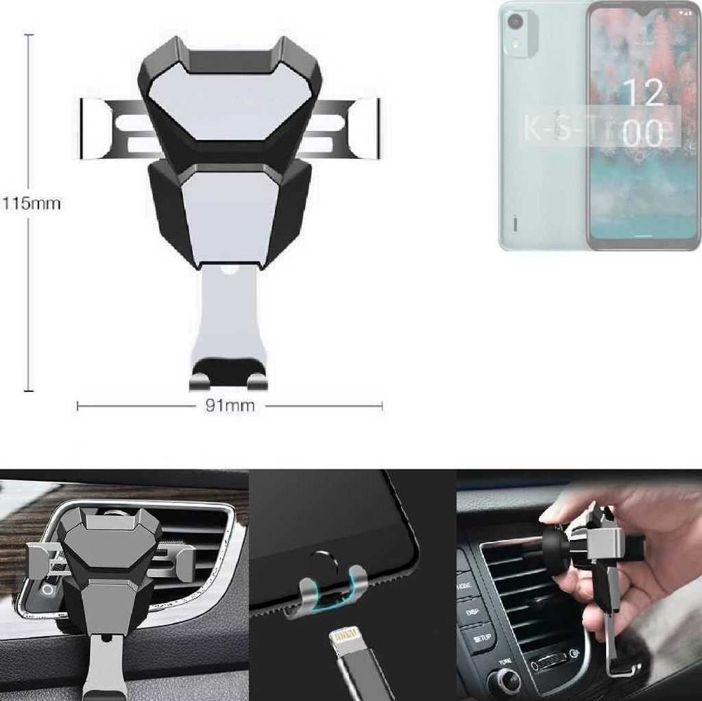 K-S-Trade Lüftungshalterung kompatibel mit Nokia C12 Pro kompakte Handy-Halterung Lüftungsschlitz Lüftungsgitter Autohalterung KFZ Auto-Halterung