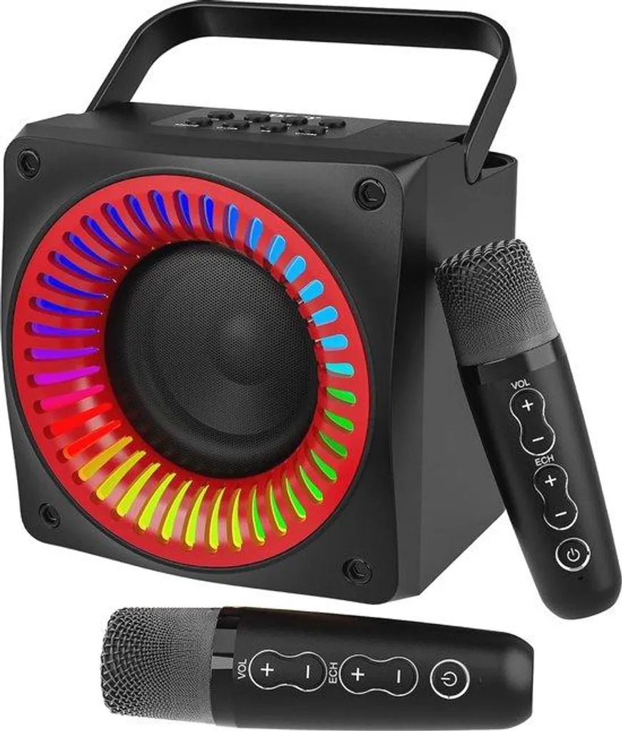 Système de karaoké portable lumineux et deux microphones pour fêtes