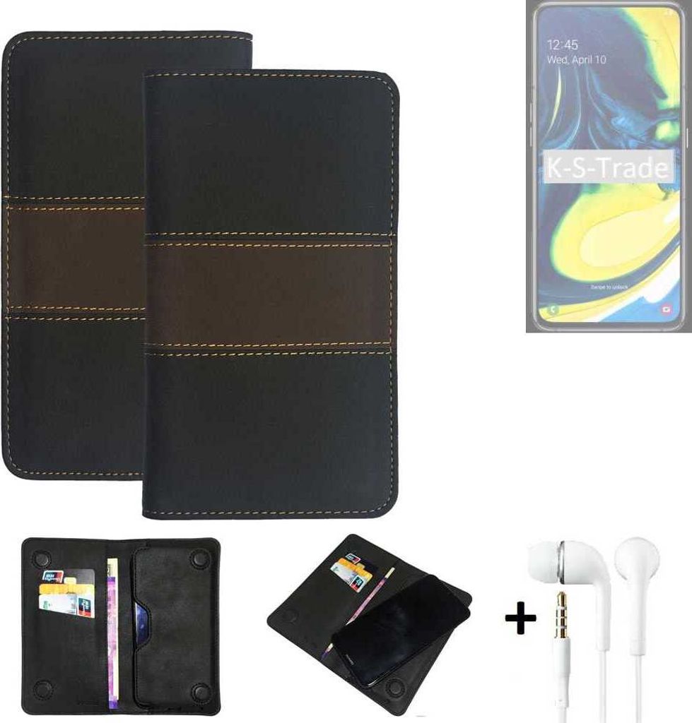 K-S-Trade Handyhülle + Kopfhörer kompatibel mit Samsung Galaxy A80 Schutzhülle Walletcase Bookstyle Tasche Schutz Case Hülle Wallet Cover