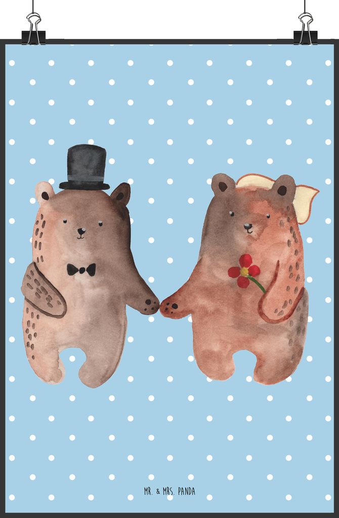 Mr. & Mrs. Panda Bild Bär Heirat DIN A4 - Blau Pastell - Geschenk, Verheiratet Heirate Hochzeit Hochzeitsgeschenk Hochzeitspaar, Plakat, Wanddekor...