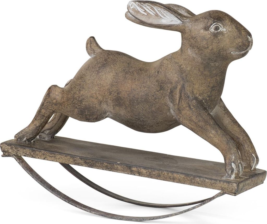 Rustikale Resinfigur Hase auf Wippe 20 cm hoch | Dekorative Vintage Osterdeko | Retro Dekofigur für Haus & Garten | Geschenk für Hasenliebhaber u...
