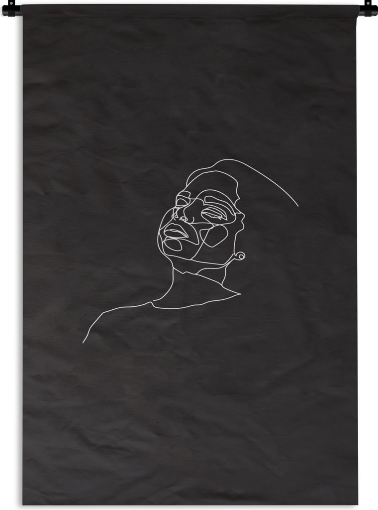 MuchoWow Wandteppich Wandbehang Strichzeichnung - Frau - Porträt 60x90 cm Tapisserie Dekoration Wandtuch - Foto-Teppich - Abwaschbar