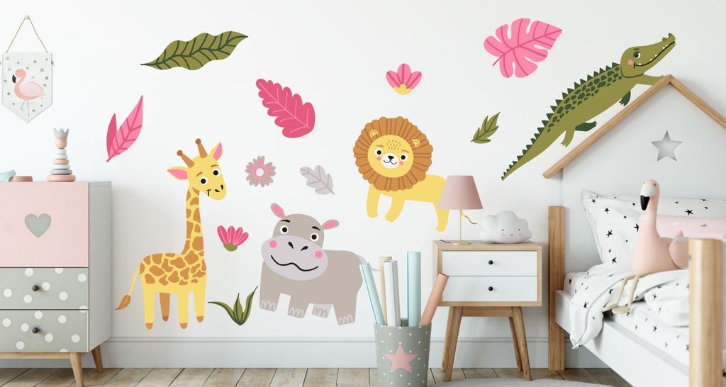 Muralo Wandsticker Glckliche Savannentiere 125 x 250 cm Wandtattoo Wanddeko Aufkleber Set Kinderzimmer XXL