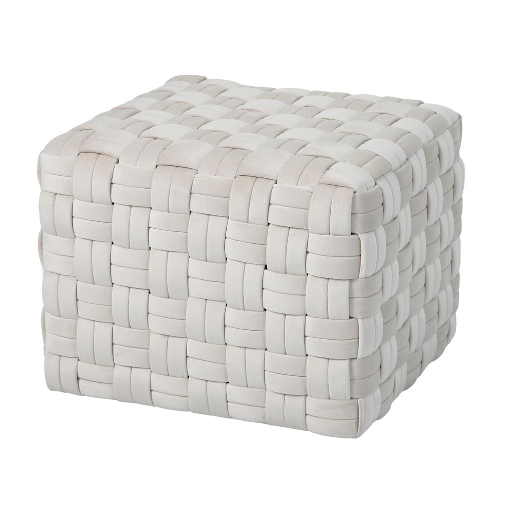 SVITA POPPY Hocker Sitzpouf geflochten Sitzhocker Fußhocker für Sessel Samt Beige