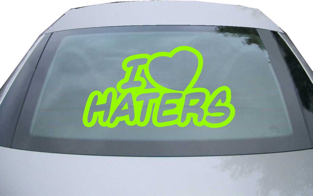 Indigos UG - Aufkleber Heckscheibe & Motorklappe DE6014 - neongrün - 600x328 mm - i Love haters - Auto Scheiben Fenster Heckklappe Tuning Racing J...