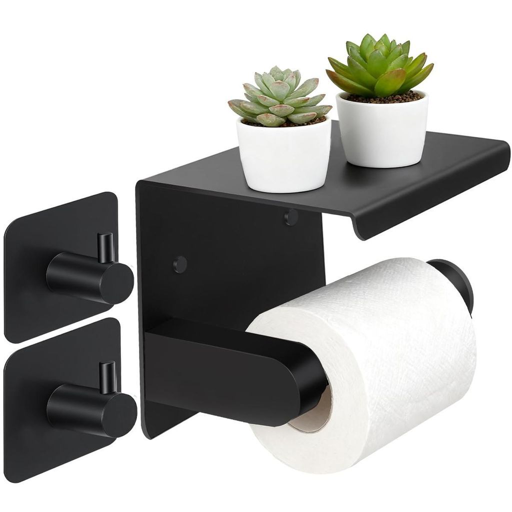 Selbstklebender Toilettenpapierhalter mit Ablage, Produktbild 
