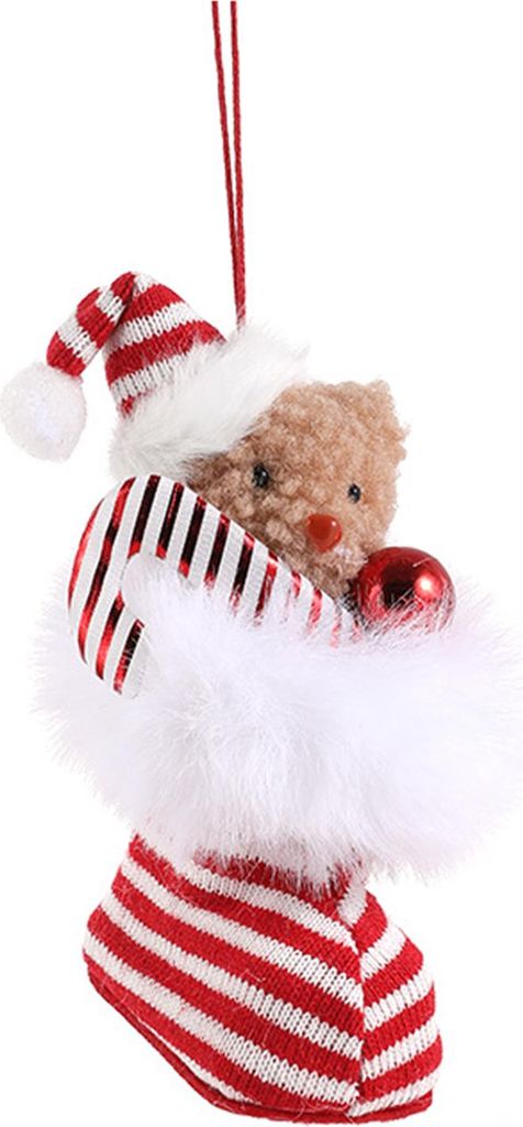 Plüschbär im Stiefel, Weihnachtsbaumschmuck, Mini-Stoffbär zum Aufhängen, flauschige Winterschuhe