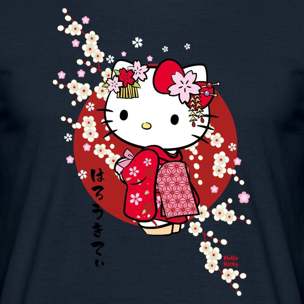 Spreadshirt Hello Kitty Japan Kimono Kirschblüten Männer T-Shirt, L, Navy