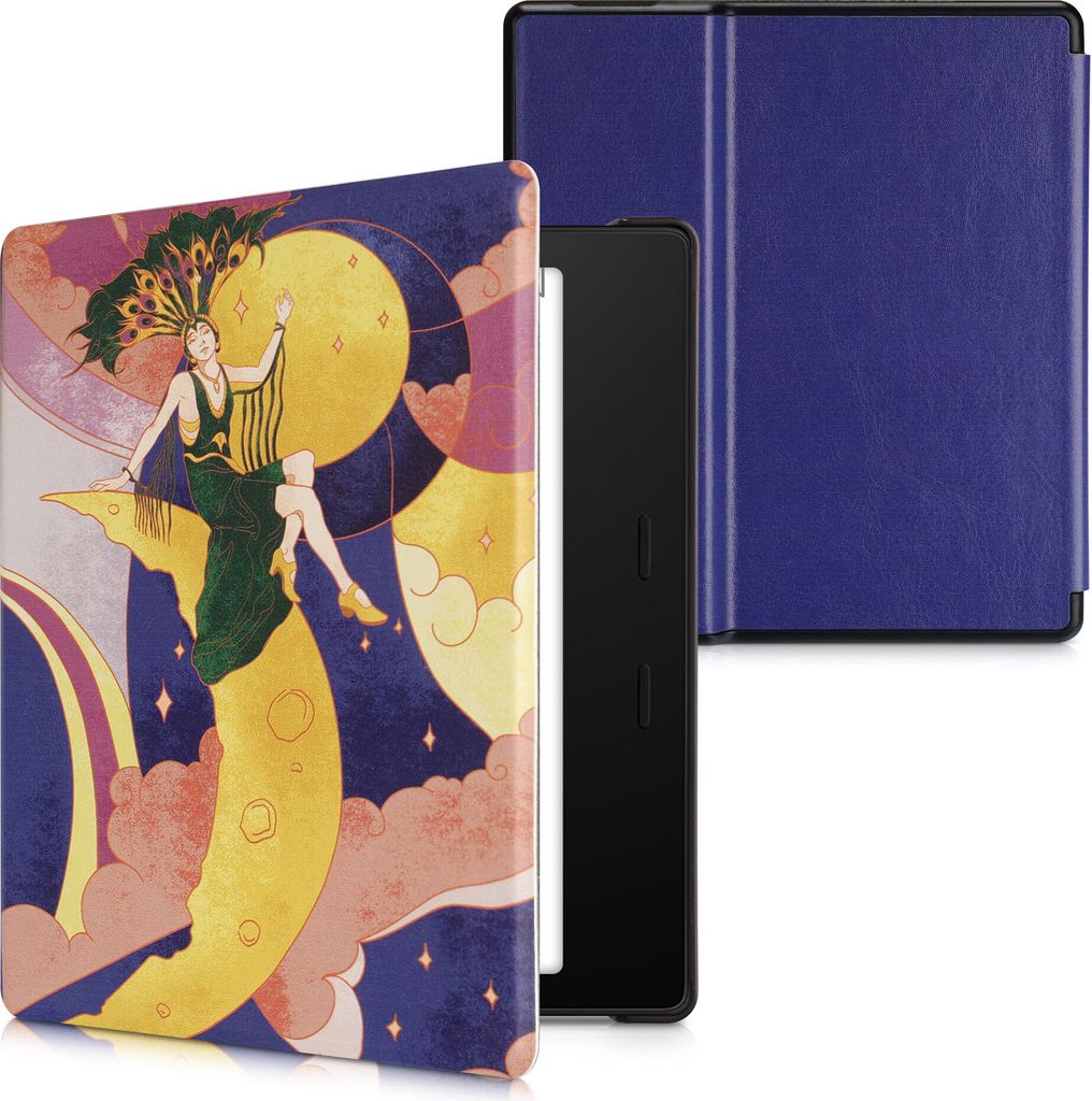 kwmobile Schutzhülle für Amazon Kindle Oasis 10. Generation Hülle - eReader Flip Case mit Auto Sleep Funktion - Artdeco Poster mit Violett Gelb ...