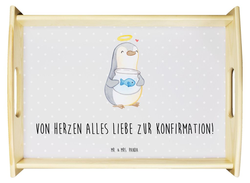 Mr. & Mrs. Panda Dekotablett Pinguin Fisch - Grau Pastell - Geschenk, tablett aus holz, sofatablett, Konfirmation, Holztablett, zum servieren, serv...