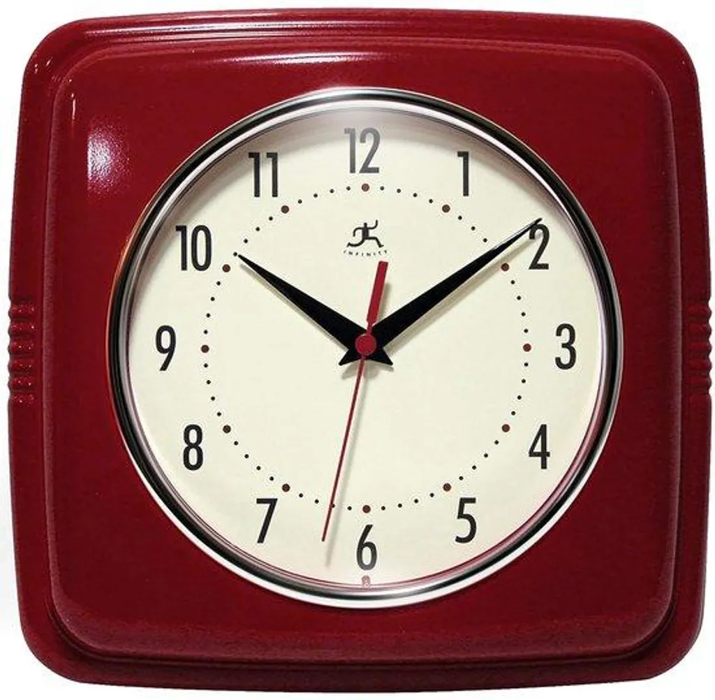 Horloge murale silencieuse carrée style rétro rouge 9 pouces à quartz