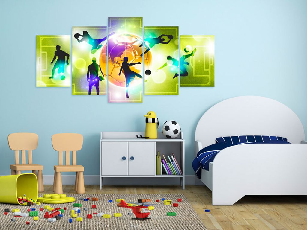 Akustikbild Fußball Sport 200x100 cm Bilder Akustikschaum Hochleistungsschallabsorber Schallschutz Leinwand 5 tlg Wandbild Raumakustik Schalldämm...