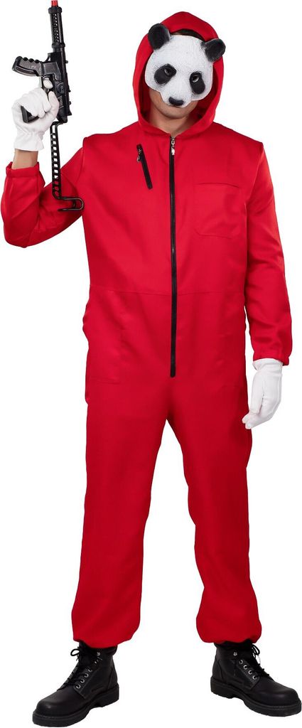 O7987-D rot Damen Bankräuber Kostüm Overall Gr.165-175 cm max.Gr.44