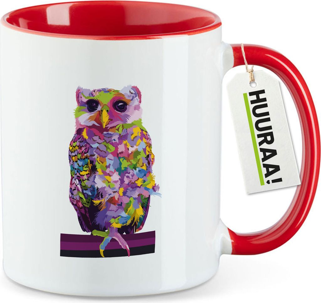 Huuraa Kaffeetasse Eule Colorful 330ml Rot Keramik Kaffeebecher Geschenkidee