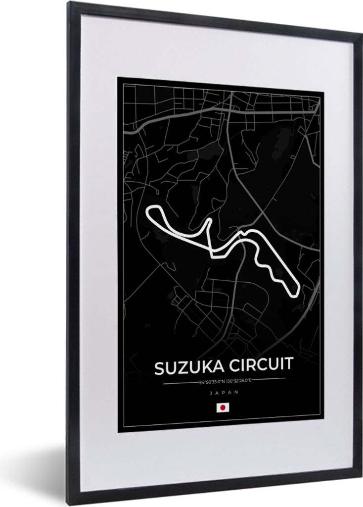 MuchoWow Gerahmtes Poster F1 - Rennsport - Japan - Suzuka Circuit - Rennstrecke - Schwarz 40x60 cm - Poster mit Schwarzem Bilderrahmen Wandposter...
