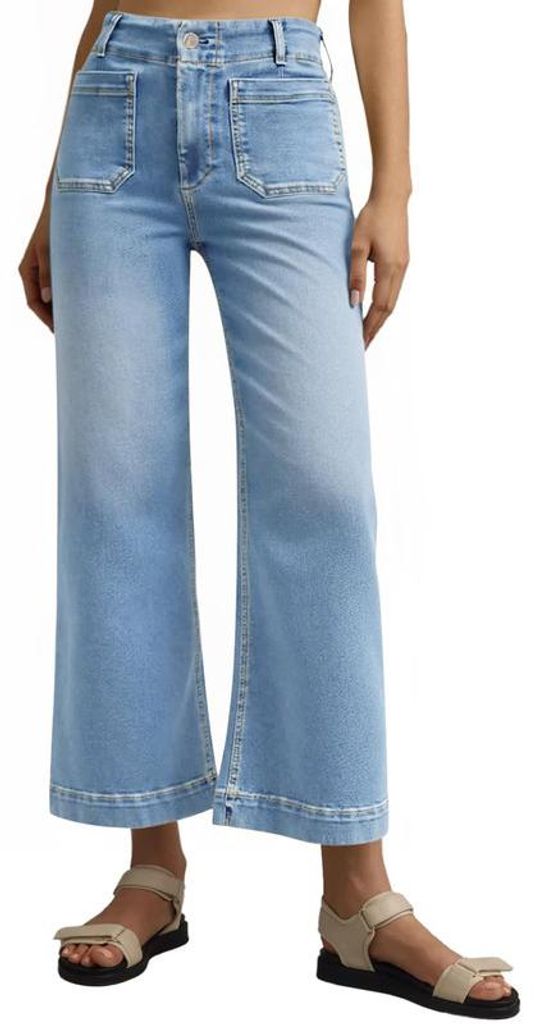 Imily Bela Wide-Leg-Jeans für Damen – Trendige High-Waist-Flare-Jeans aus Stretch-Denim, verkürzte Baggy-Hose mit aufgesetzten Fronttaschen