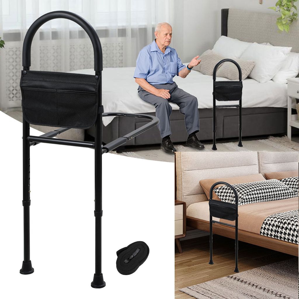 Hengda Bettgitter Aufstehhilfe Bett Haltegriffe Hilfsmittel für Senioren Verstellbare 83-113cm Anti-Rutsch mit Ablagetasche