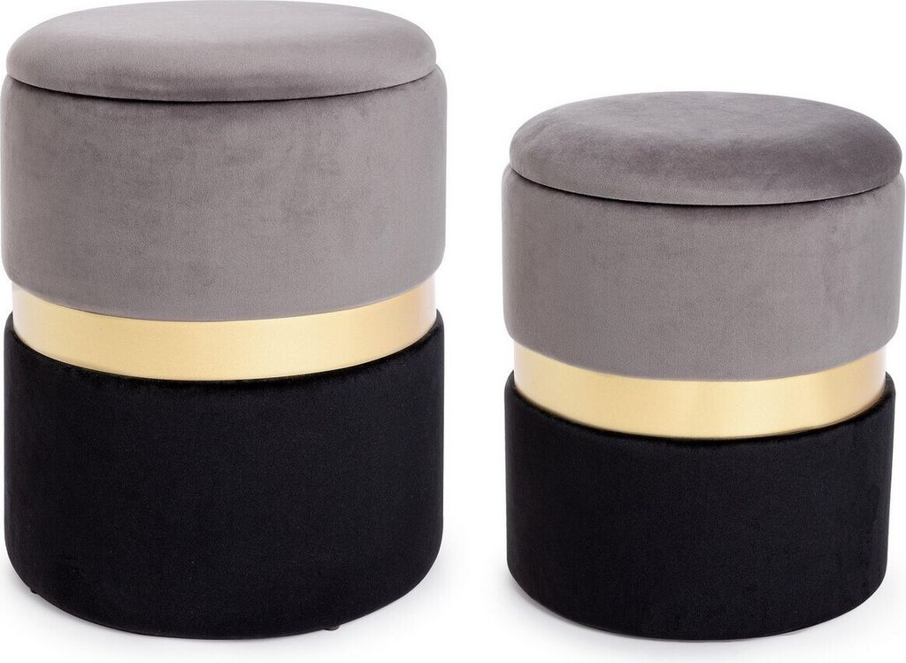 2er Set Poufs Polina 36 x 36 x 45 cm MDF Polyester Grau Gold Schwarz