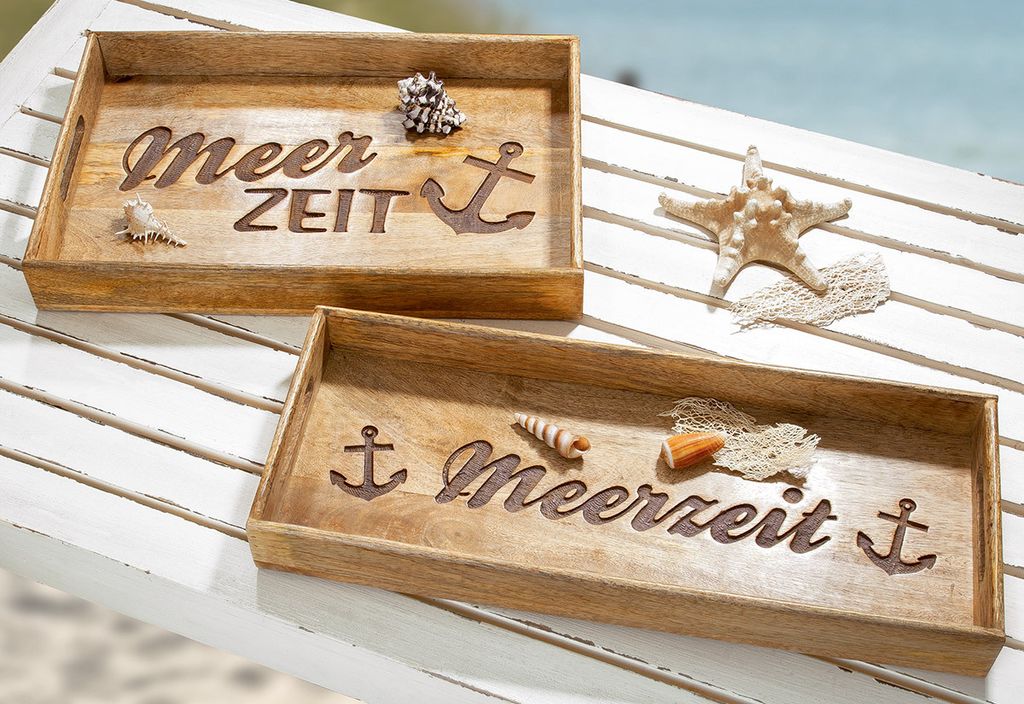 Gilde Deko Tablett "Meerzeit" aus Mangoholz, breit nicht für Lebensmittel geeignet H: 5 cm B: 43 cm T: 28cm 41276