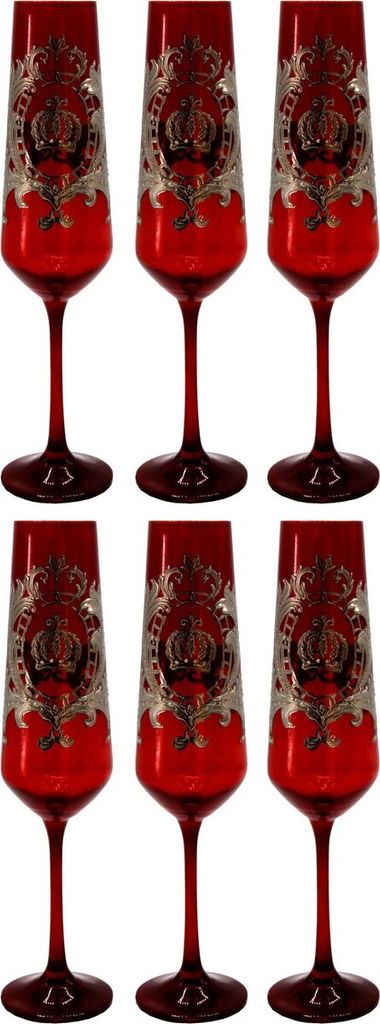 Pompöös by Casa Padrino Luxus Champagnerglas Set Bordeauxrot / Silber Ø 6 x H. 25 cm - Champagnergläser mit edler Platin Beschichtung - Pompö...