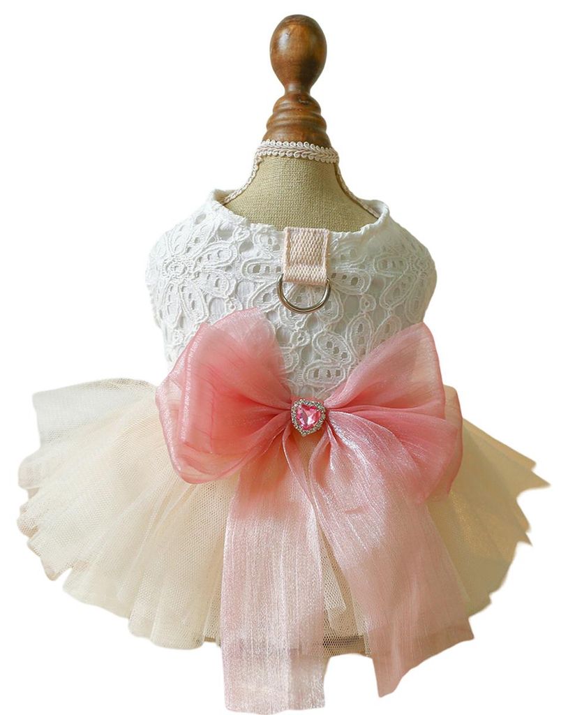 Kleid mit Schleife für kleine Hundemädchen, mehrlagiges Spitzen-Tutu, XS