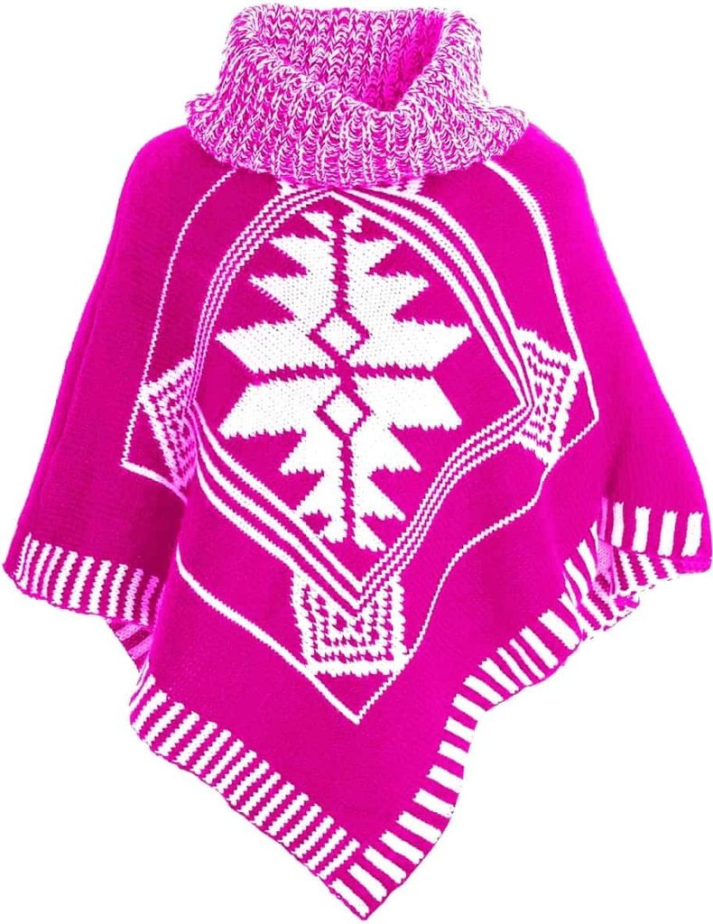 BEZLIT Mädchen Strick Poncho Mädchen Schalkragen Rollkragen Kinder Winter 20256 Neonpink 104