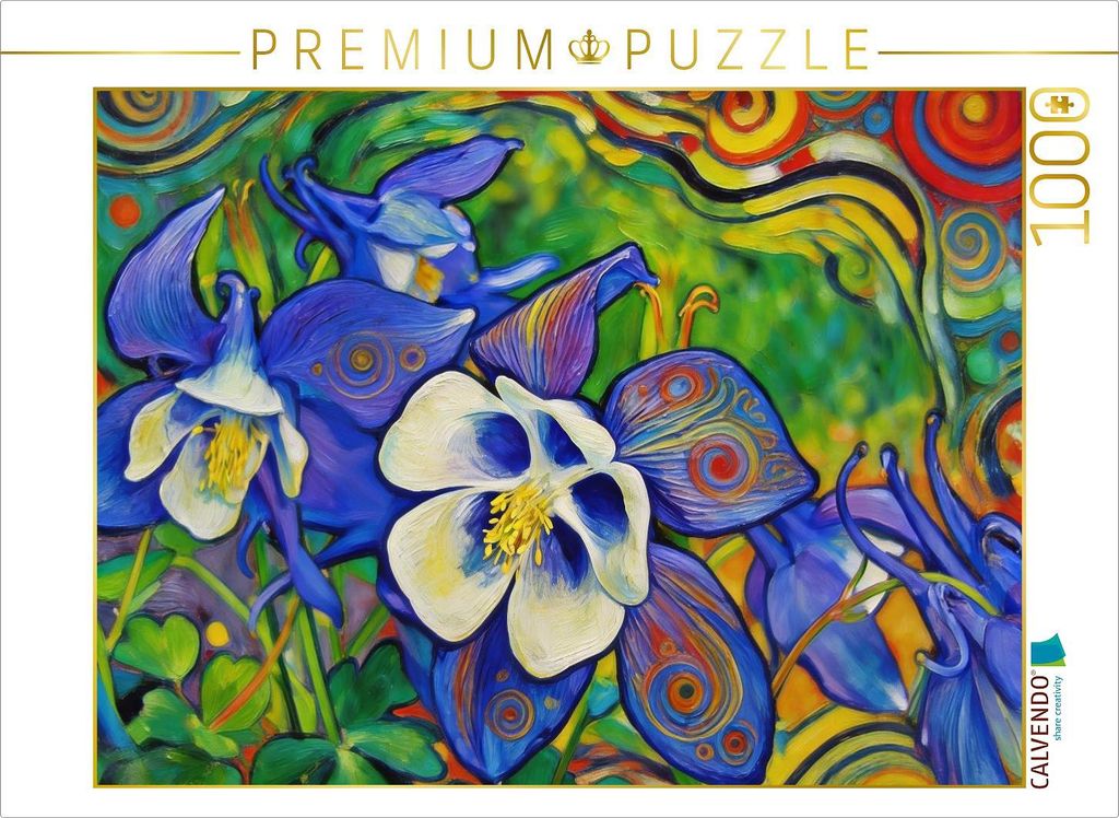CALVENDO Puzzle Akelei im modernen Jugenstil | 1000 Teile Lege-Größe 64x48cm Foto-Puzzle für glückliche Stunden