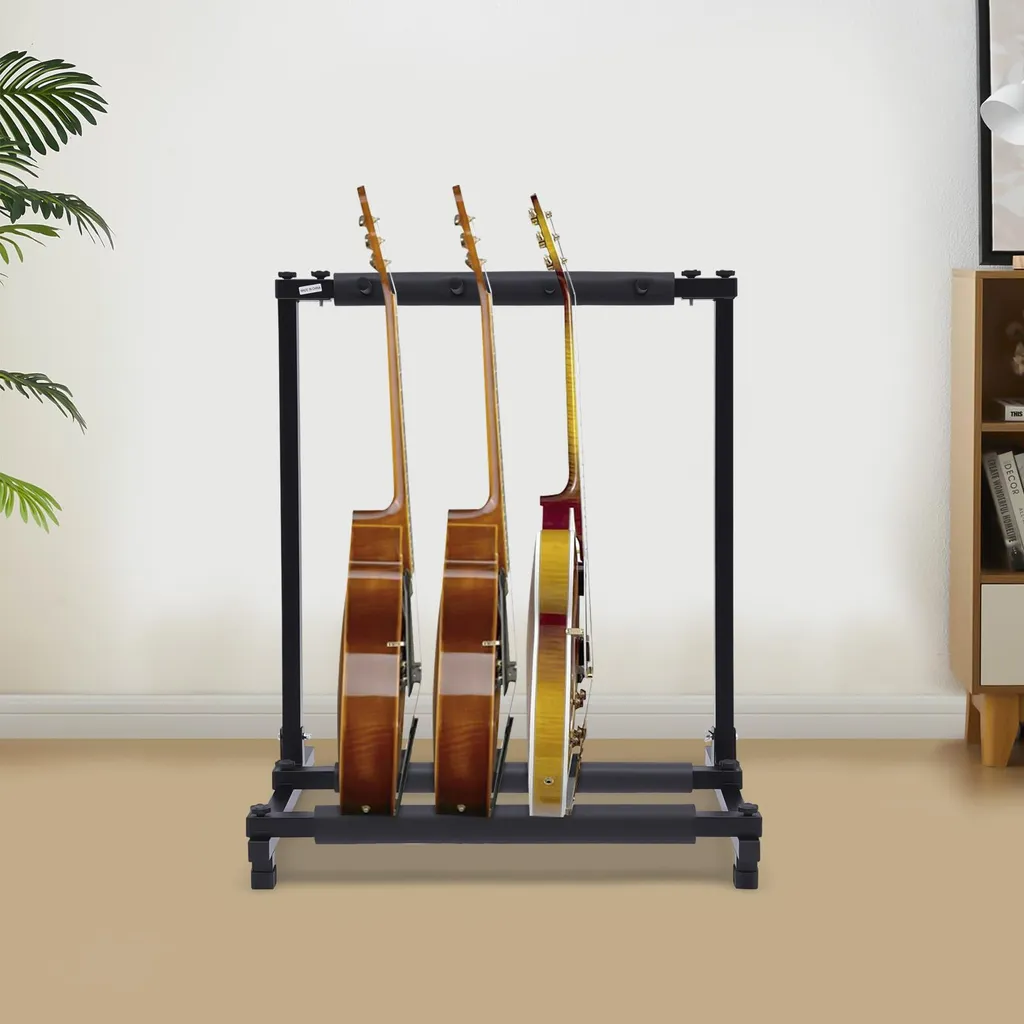 Support 3 guitares multi-instruments, structure métal noir industriel - 2