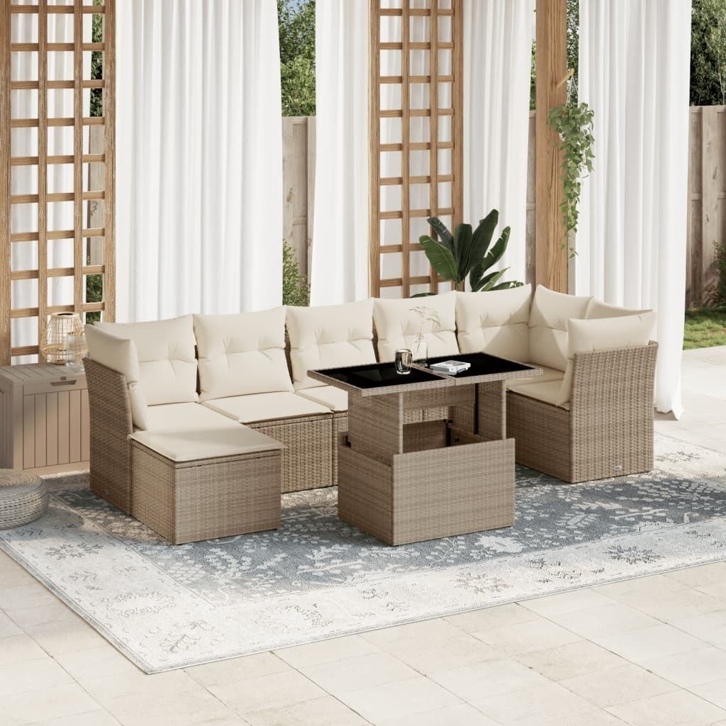 "2026 Promotion" 8-tlg. Garten-Sofagarnitur/Terrassenmöbel - mit Kissen - Beige Poly Rattan - Gartenmöbelset CC13086