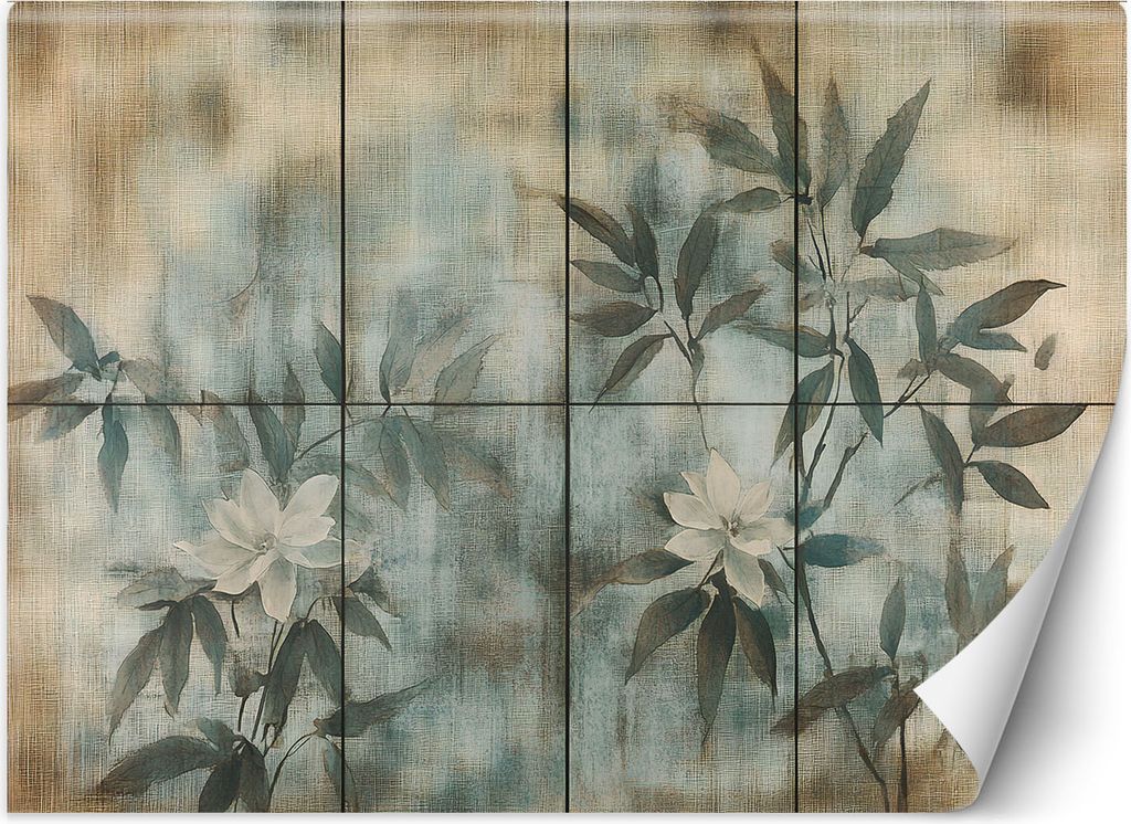 Vlies fototapete Pflanzenstängel und Blumen Pastellfarbener Hintergrund 200x140 cm Feeby Beige inkl. Kleber einfache Montage