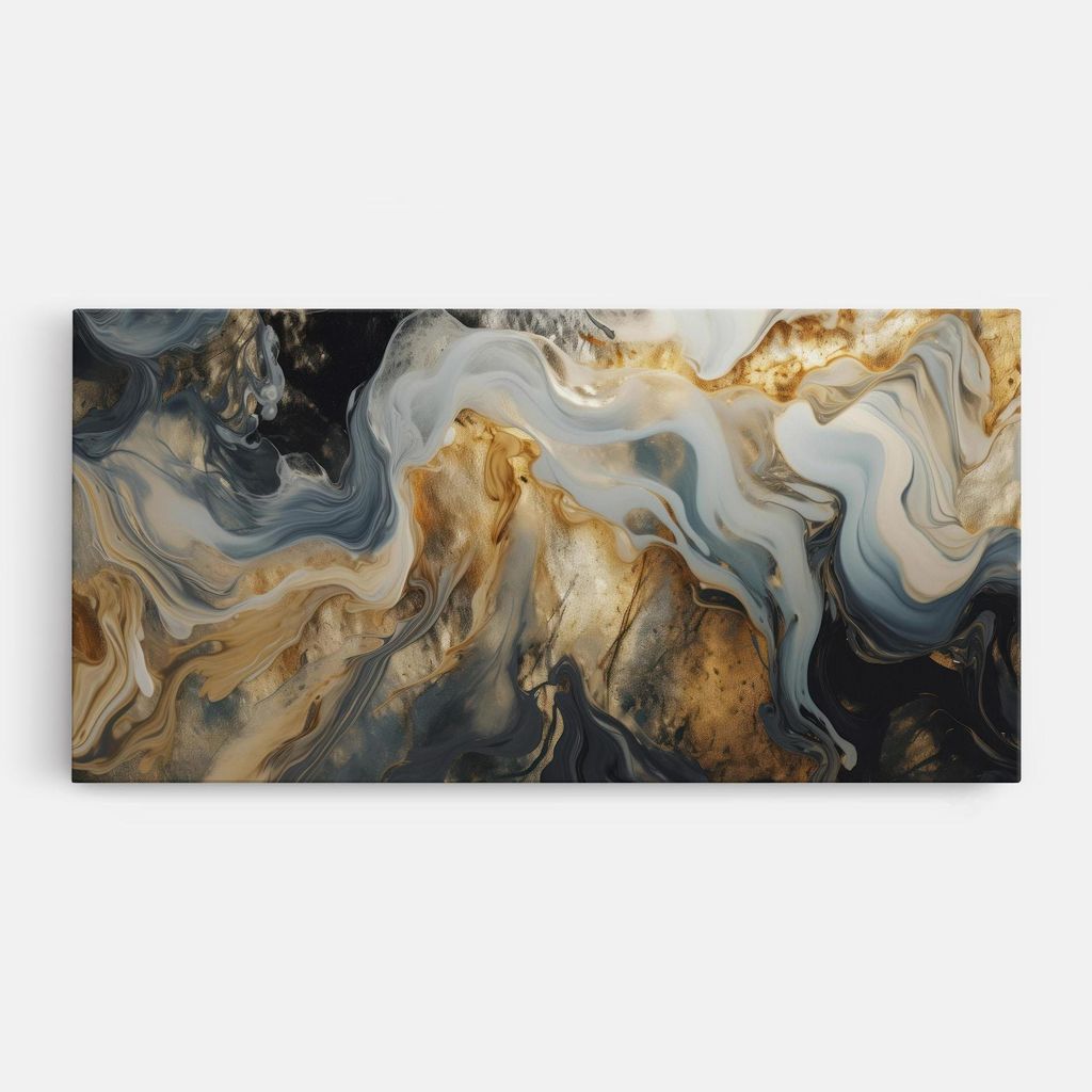 ARTHUB Leinwandbild 40x80 cm, Grey Gold Liquid Marble | Wohnzimmerdekoration, Hängende Bilder, Wanddekoration, Heimdekoration, Abstrakte, Marmor