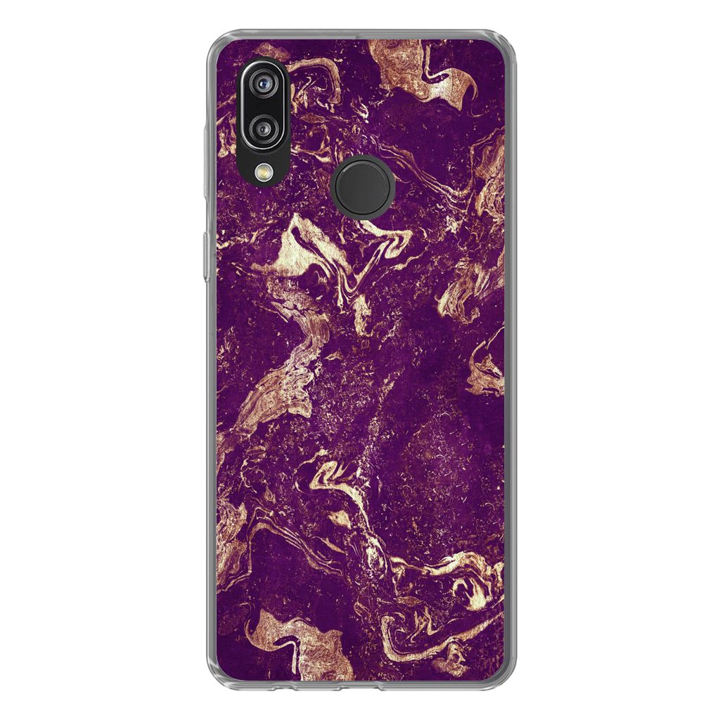 MuchoWow Handyhülle Schutzhülle Hülle für Huawei P20 Lite (2020) Naturstein - Kalkstein - Gold Silikon Softcase Handy Hülle - Kartenhalter