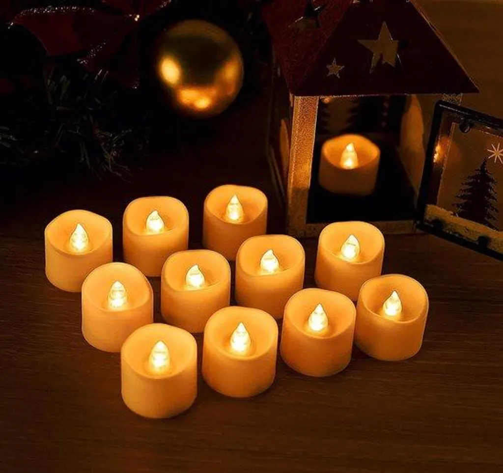 Bougies LED vacillantes lot de 12 avec minuterie auto, 32x36cm à piles