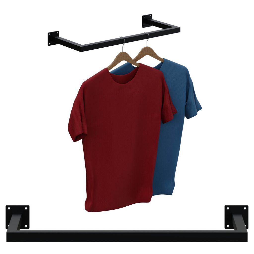 Garderobenstange Kleiderstange Garderobe Halter Kleiderständer Metall Schwarz Wand 60x30cm