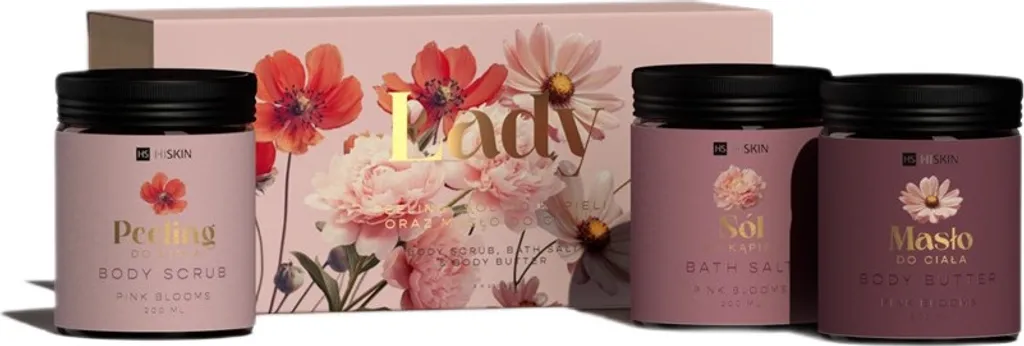 HiSkin Lady Flowers Set Corpo: Sali Bagno, Scrub e Burro 200ml